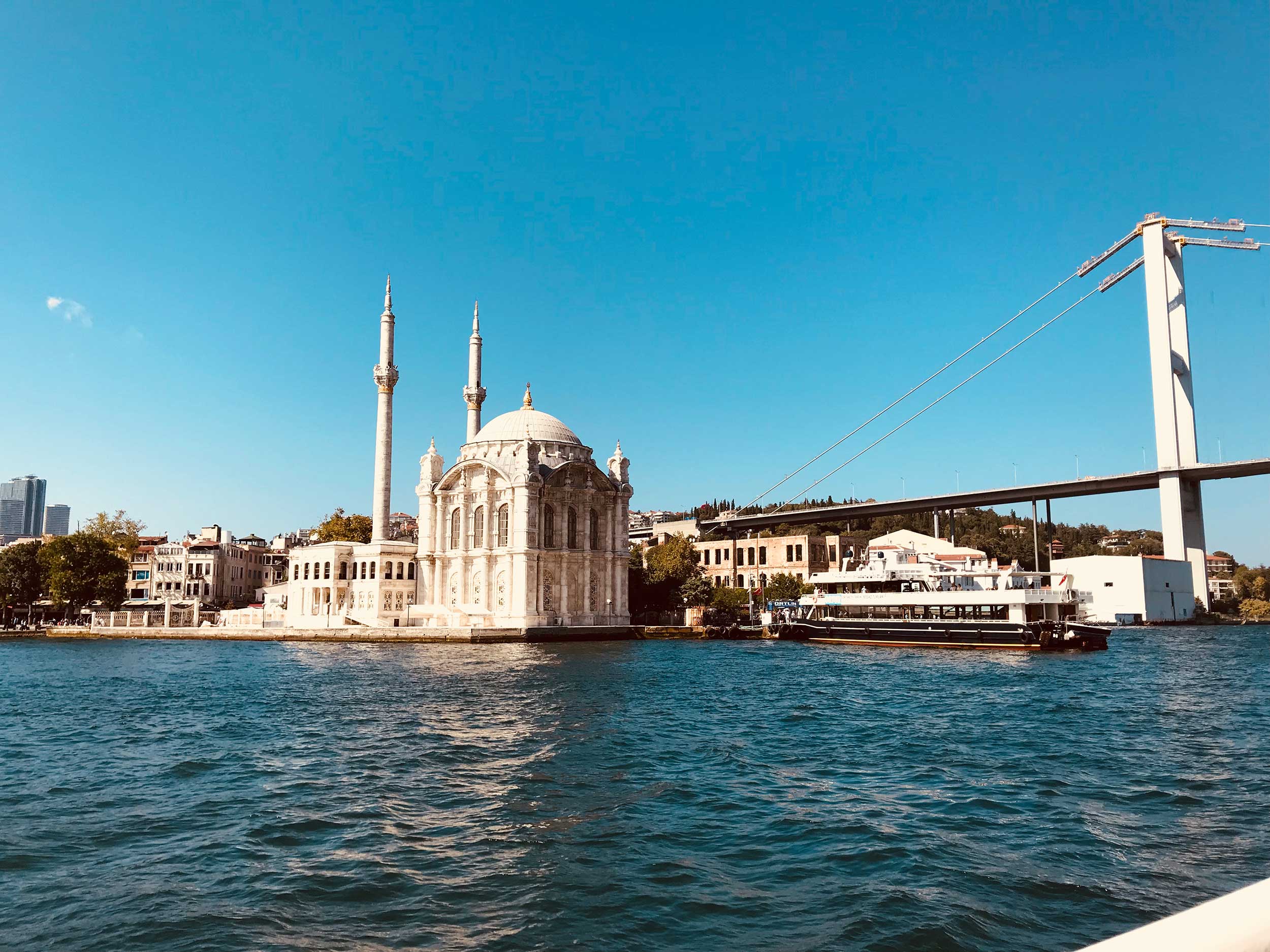 Ortaköy Mosque in Istanbul seen from the Bosphorus